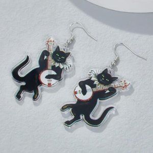 🧿 2 for $25 🧿 Black Cat Musician Acrylic Dangle Earrings